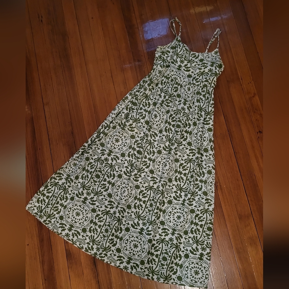 Japna Green and White Printed Maxi Dress